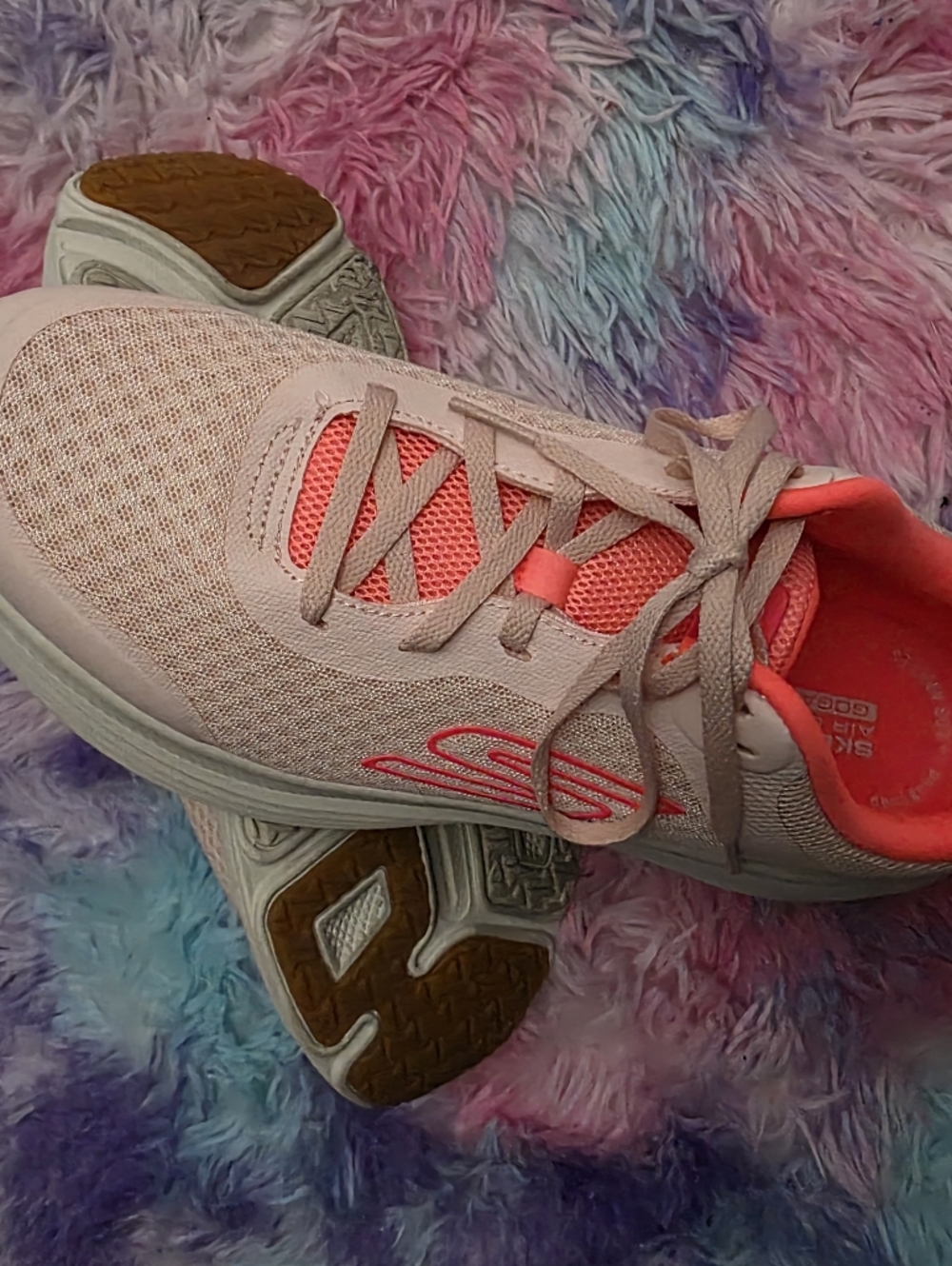 Skechers Light Pink Women's Athletic Sneakers with Neon Pink Accents - Picture 2 of 4